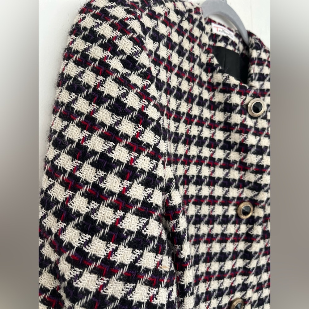 VTG Talbots Wool Tweed Blazer Black White Purple Red Houndstooth Blazer Size 12 - Picture 6 of 16